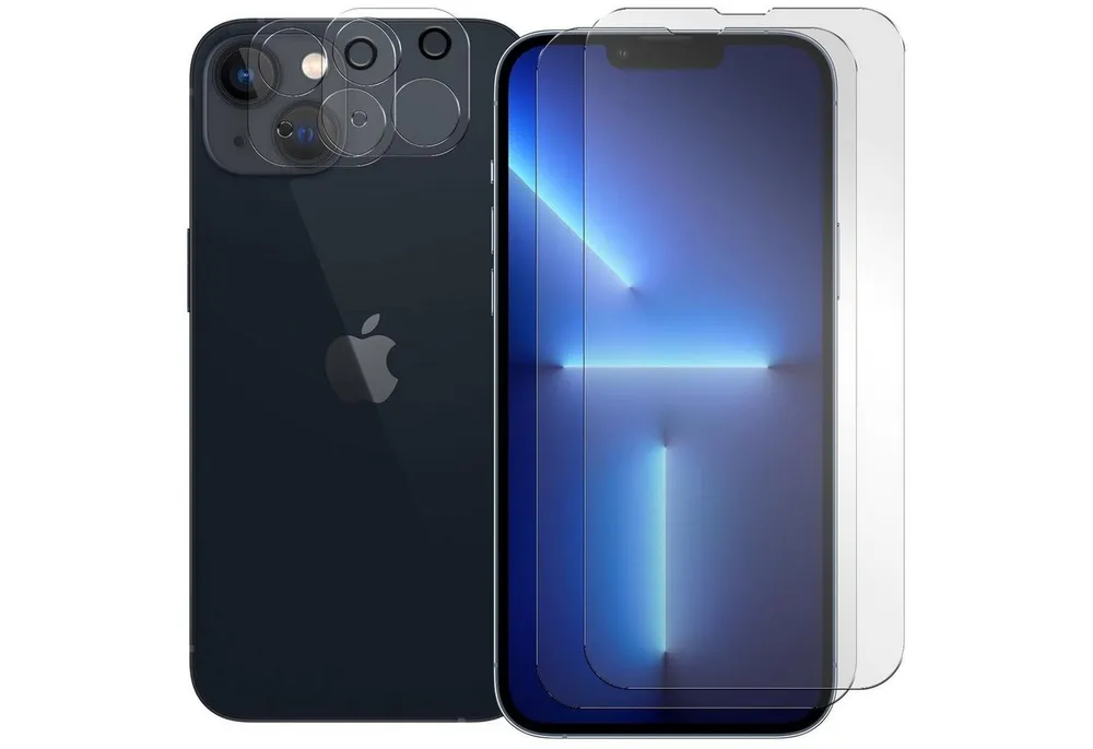 CoolGadget Schutzfolie Panzerfolie für iPhone 13 Mini, (Spar-Set 4in1, 2x Displayschutz, 2x Kameraschutz), Panzerglas Schutzfolie für Apple iPhone 13 Mini Folie