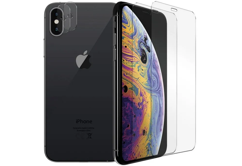 CoolGadget Schutzfolie Panzerfolie für iPhone X / XS, (Spar-Set 4in1, 2x Displayschutz, 2x Kameraschutz), Panzerglas Schutzfolie für Apple iPhone X / XS Folie