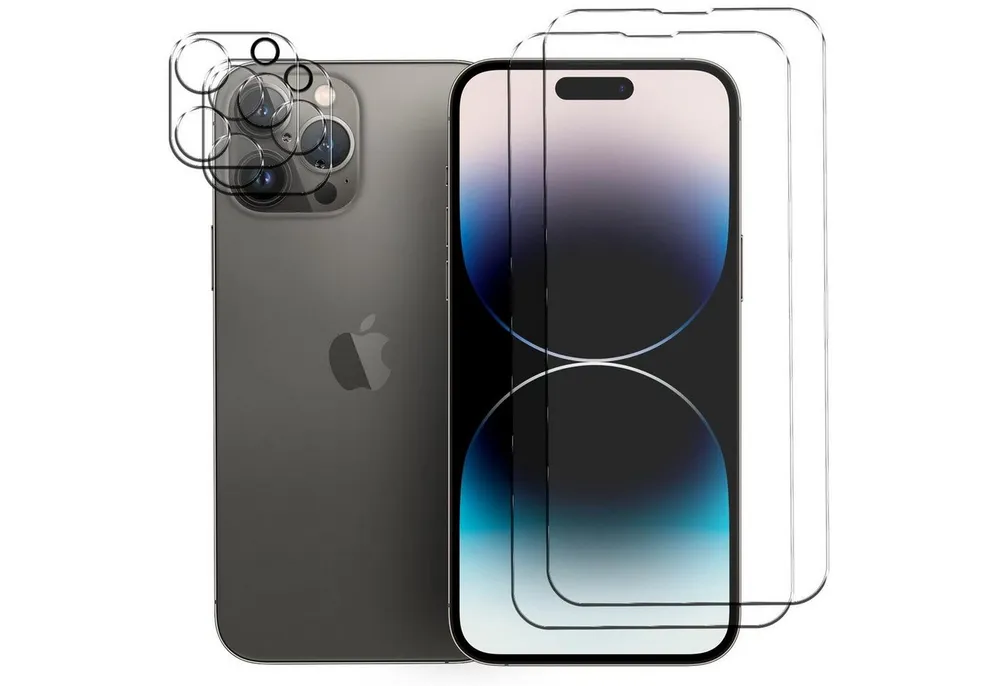 CoolGadget Schutzfolie Panzerfolie für iPhone 14 Pro Max, (Spar-Set 4in1, 2x Displayschutz, 2x Kameraschutz), Panzerglas Schutzfolie für Apple iPhone 14 Pro Max Folie