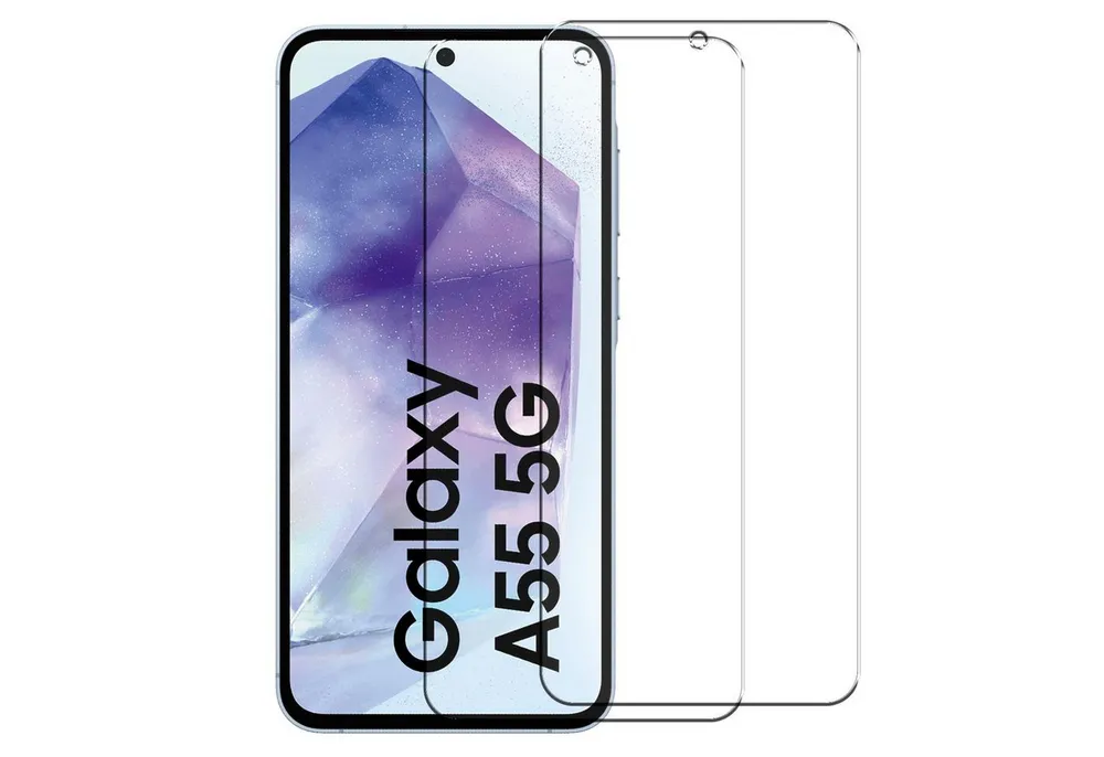 CoolGadget Schutzfolie Panzerfolie für Samsung Galaxy A55 5G, (9H Härtegrad, 2x Schutzglas, 1xReinigungset), Panzer Schutzfolie 2 Stück für Samsung Galaxy A55 5G Glas Folie
