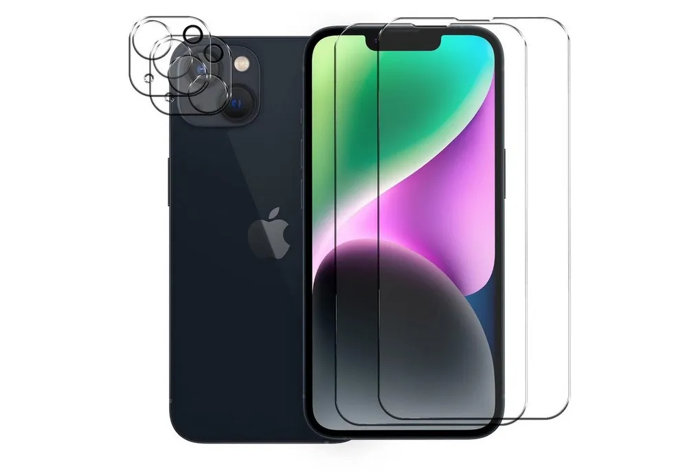 CoolGadget Schutzfolie Panzerfolie für iPhone 14, (Spar-Set 4in1, 2x Displayschutz, 2x Kameraschutz), Panzerglas Schutzfolie für Apple iPhone 14 Folie