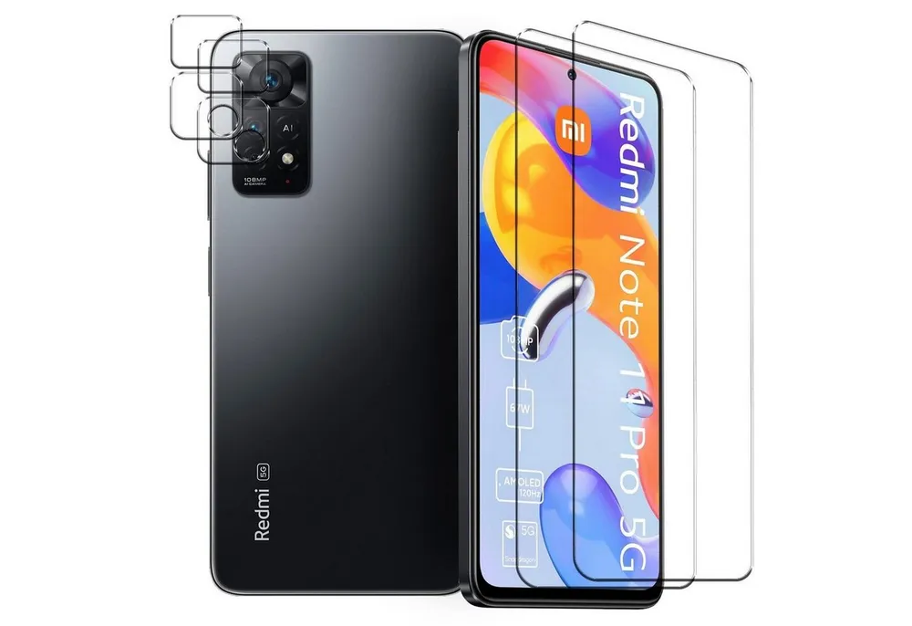 CoolGadget Schutzfolie Panzerfolie für Xiaomi Redmi Note 11 Pro, (Spar-Set 4in1, 2x Displayschutz, 2x Kameraschutz), Panzerglas Schutzfolie für Redmi Note 11 Pro / Note 11 Pro 5G Folie