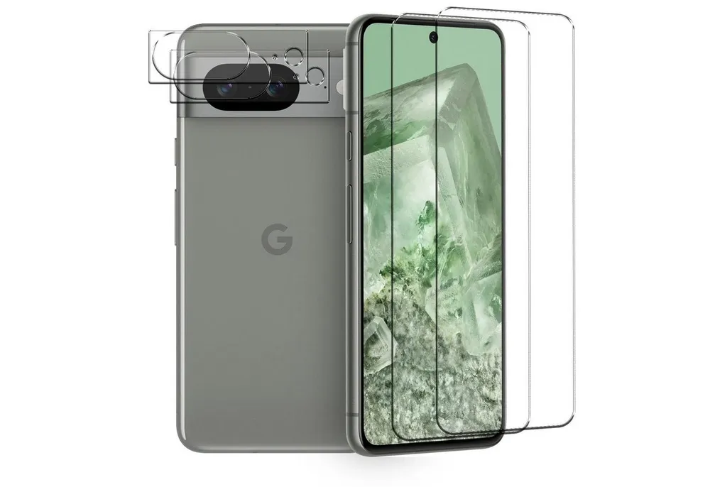 CoolGadget Schutzfolie Panzerfolie für Pixel 8, (Spar-Set 4in1, 2x Displayschutz, 2x Kameraschutz), Panzerglas Schutzfolie für Google Pixel 8 Folie