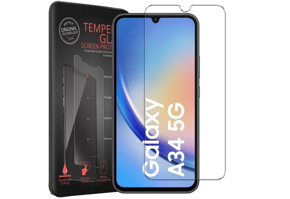 CoolGadget Schutzfolie Panzerfolie für Samsung Galaxy A34 5G, (9H Härtegrad, 2x Schutzglas, 1xReinigungset), Displayfolie Panzer Schutzfolie 2 Stück für Samsung A34 5G Glas Folie