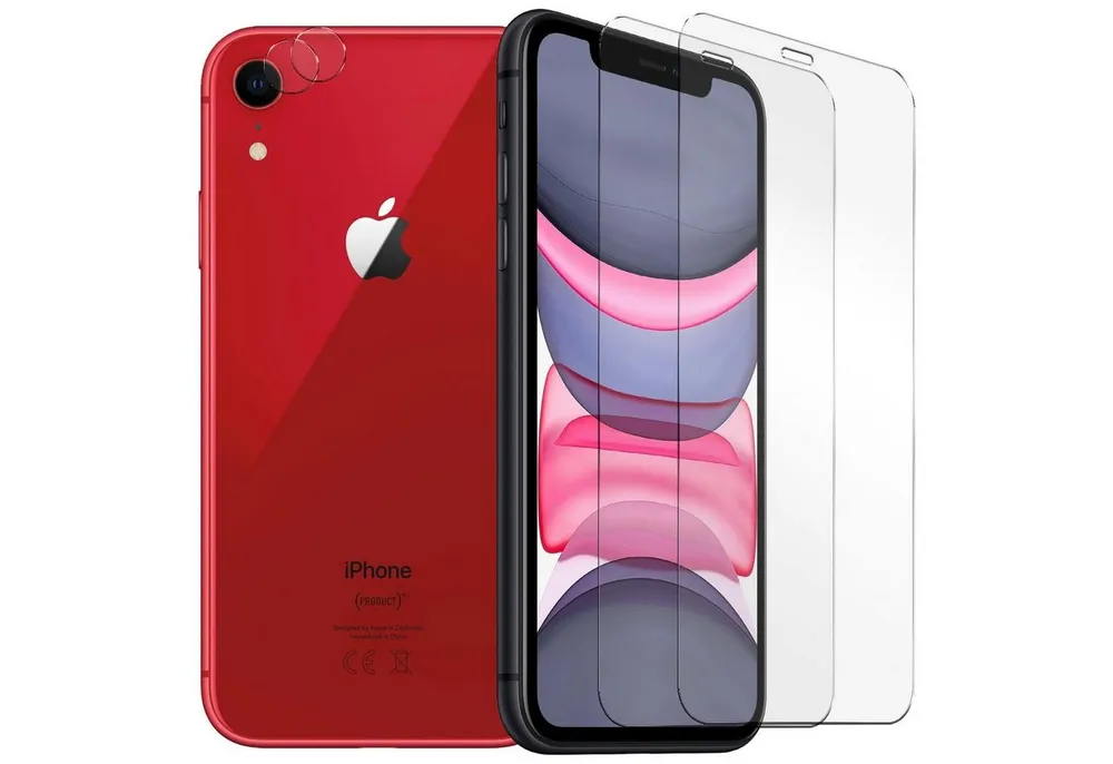 CoolGadget Schutzfolie Panzerfolie für iPhone XR, (Spar-Set 4in1, 2x Displayschutz, 2x Kameraschutz), Panzerglas Schutzfolie für Apple iPhone XR Folie