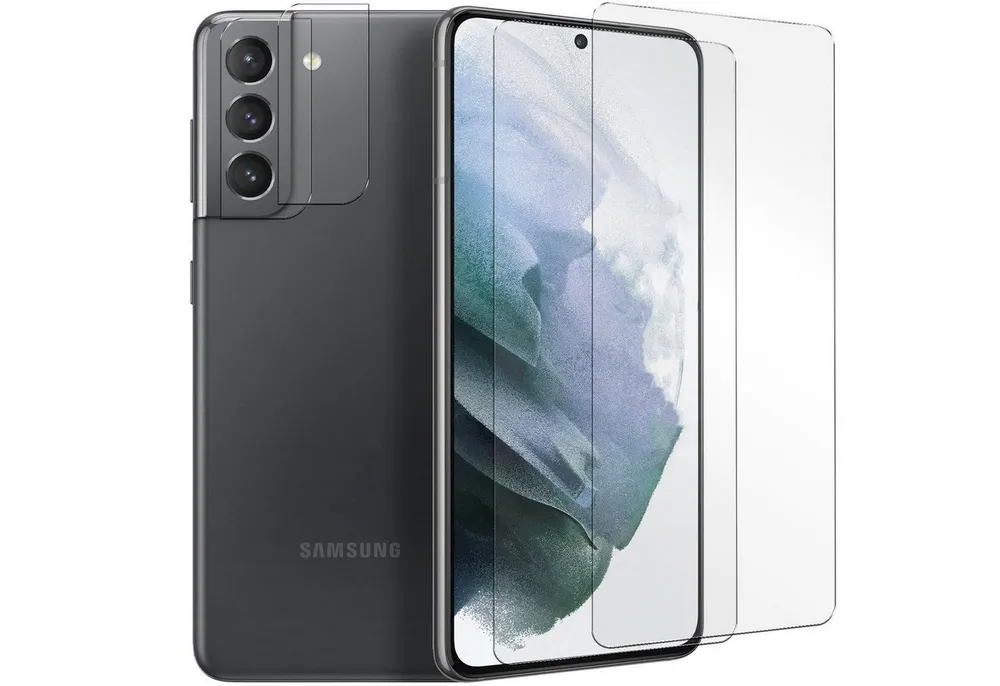 CoolGadget Schutzfolie Panzerfolie für Samsung S21 FE, (Spar-Set 4in1, 2x Displayschutz, 2x Kameraschutz), Panzerglas Schutzfolie für Samsung Galaxy S21 FE Folie