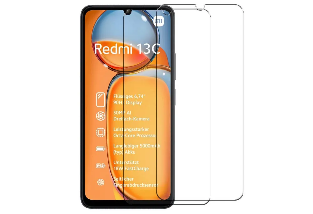 CoolGadget Schutzfolie Panzerfolie für Xiaomi Redmi 13C, (9H Härtegrad, 2x Schutzglas, 1xReinigungset), Panzer Schutzfolie 2 Stück für Xiaomi Redmi 13C Glas Folie