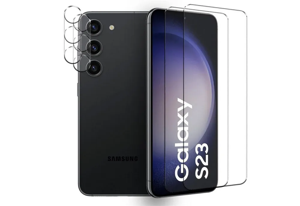 CoolGadget Schutzfolie Panzerfolie für Samsung Galaxy S23, (Spar-Set 4in1, 2x Displayschutz, 2x Kameraschutz), Panzerglas Schutzfolie für Samsung Galaxy S23 Folie