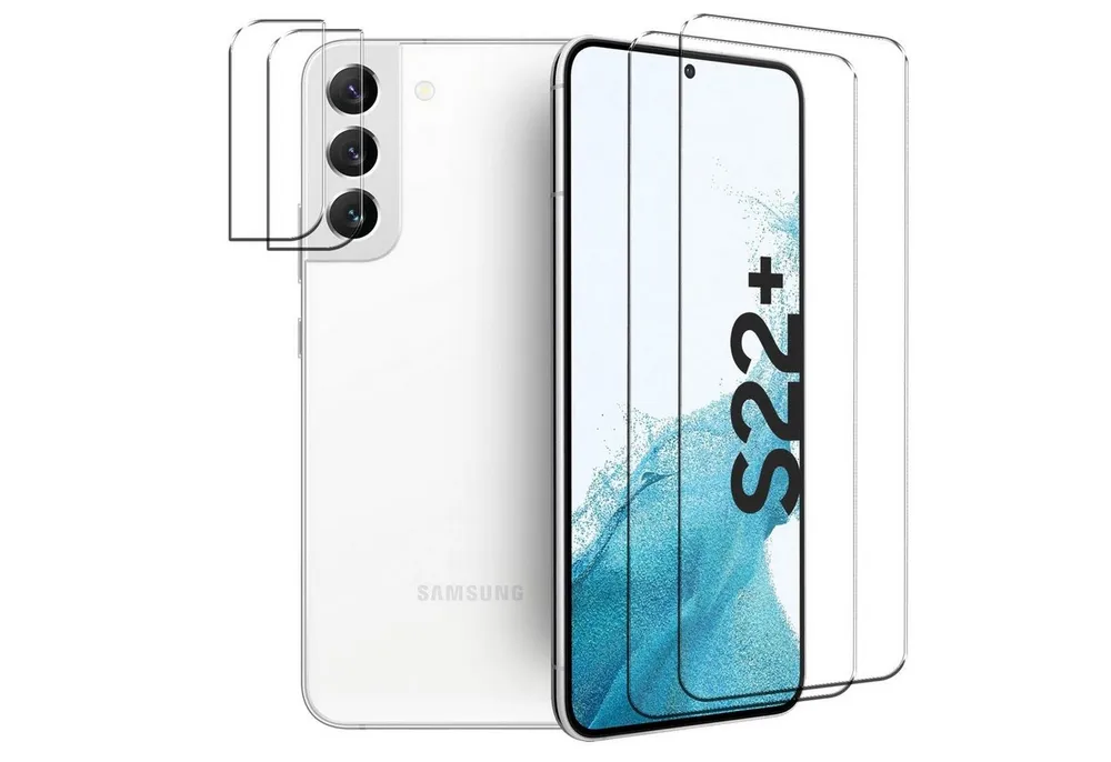 CoolGadget Schutzfolie Panzerfolie für Samsung Galaxy S22+, (Spar-Set 4in1, 2x Displayschutz, 2x Kameraschutz), Panzerglas Schutzfolie für Samsung Galaxy S22 Plus Folie