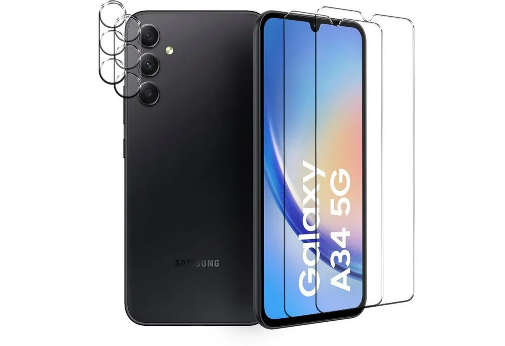 CoolGadget Schutzfolie Panzerfolie für Samsung Galaxy A34 5G, (Spar-Set 4in1, 2x Displayschutz, 2x Kameraschutz), Panzerglas Schutzfolie für Samsung Galaxy A34 5G Folie