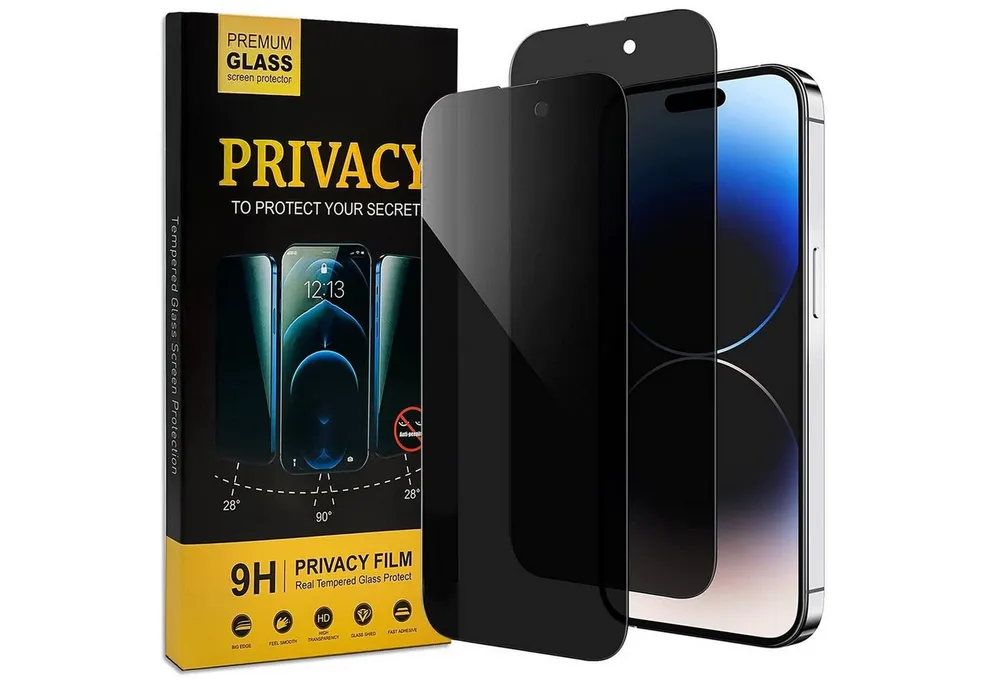 CoolGadget Schutzfolie Sichtschutz Panzerfolie für iPhone 15, (Spar-Set 2in1, Fullscreen), Privacy Fullscreen Glas 2x Anti-Spy Schutzfolie für iPhone 15 Folie