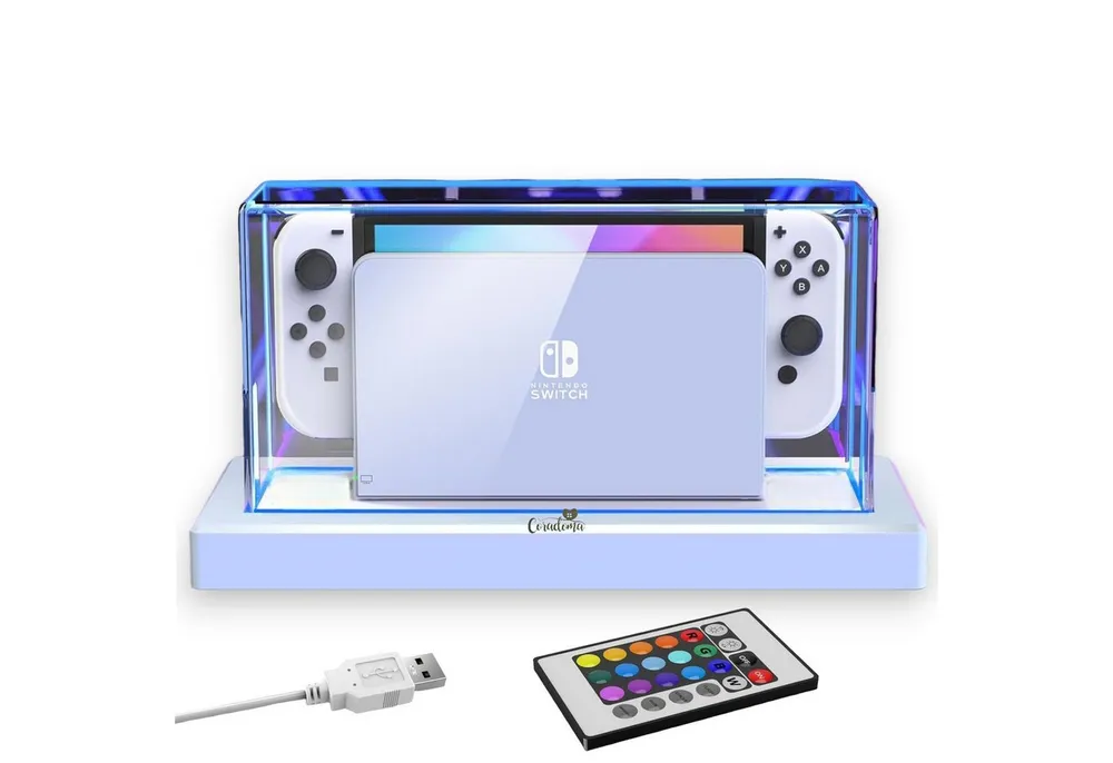 Coradoma Nintendo-Schutzhülle Staubschutzhülle Acryl Case mit LED Beleuchtung inkl. Fernbedienung, kompatibel mit Nintendo Switch und OLED, Transparenter Staubschutz