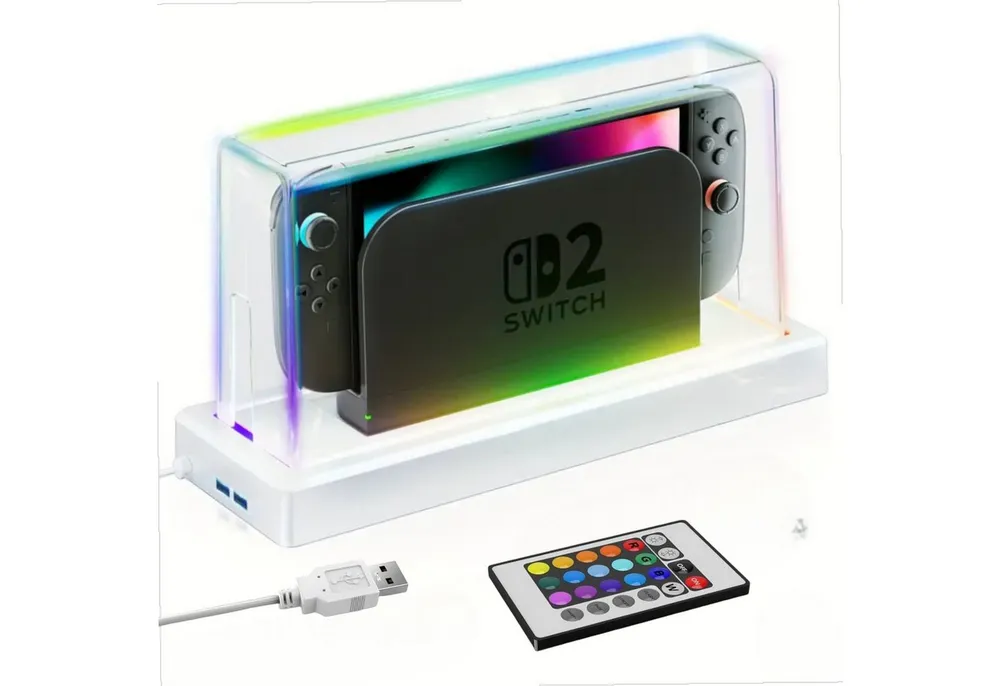 Coradoma Nintendo-Schutzhülle Staubschutzhülle Acryl Case mit LED Beleuchtung inkl. Fernbedienung, kompatibel mit Nintendo Switch und OLED, Transparenter Staubschutz