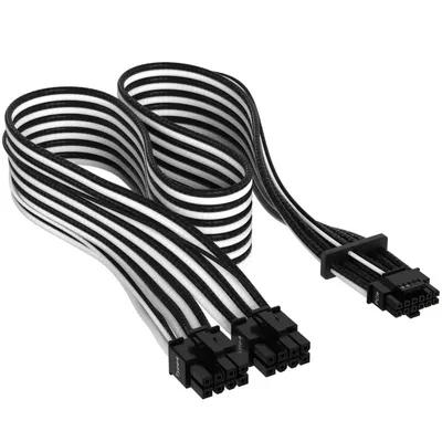 Corsair Premium PCIe Gen 5 12VHPWR 600W 12+4-Pin ummanteltes Kabel – Schwarz/Weiß
