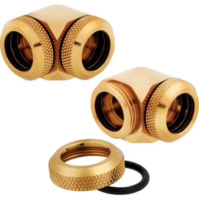 Corsair Racro 14 mm 90° Hydro X Series XF starr, Packung mit 2 Einheiten, Gold