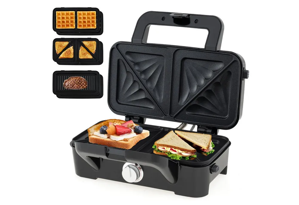 COSTWAY 3-in-1-Sandwichmaker, 1200 W, Waffeleisen, Panini-Presse, 6 Platten