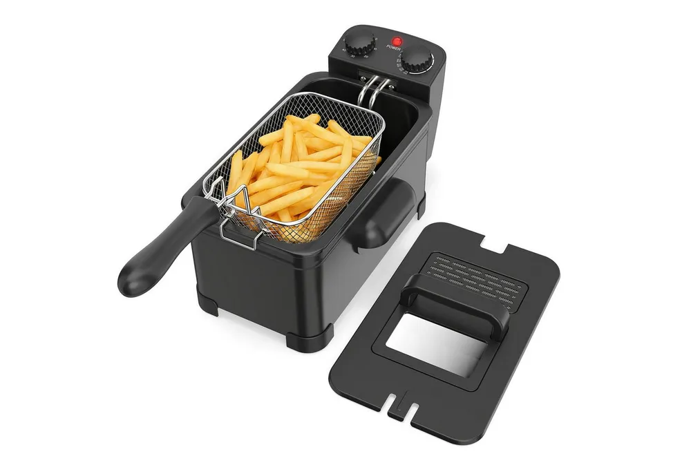 COSTWAY Fritteuse, 2000 W, 3L Frittiertopf mit Öl, Korb & Deckel & Timer