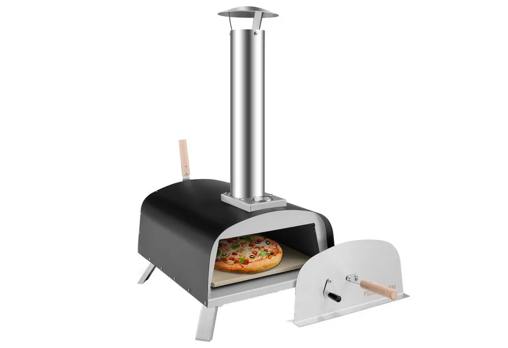 COSTWAY Pizzaofen, inkl. Pizzaschieber & Pizzastein, Holz, bis zu 450 °C