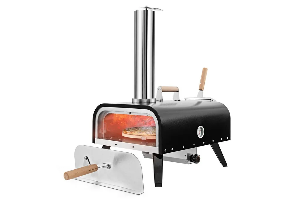COSTWAY Pizzaofen, Outdoor aus Edelstahl mit Pizzastein, Pizzaschaufel