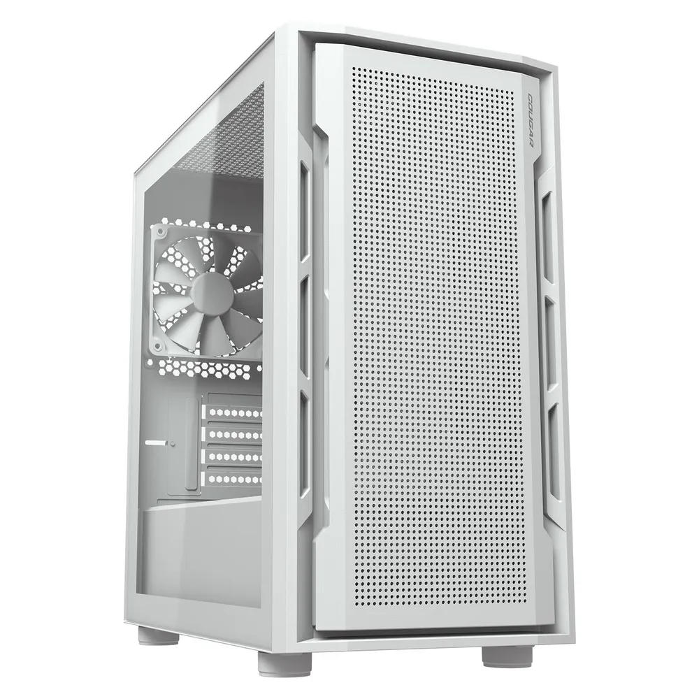 Cougar Uniface Mini Compact, weißes PC-Gehäuse, gehärtetes Glas, GPU-Unterstützung, 340 mm, 6 Lüfter