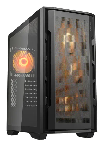 Cougar Midi Tower ATX EATX gehärtetes Glas RGB 4 Lüfter USB-C schwarz
