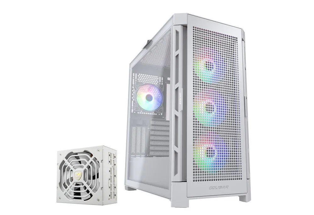 Cougar Gaming-Gehäuse DuoFace Pro, Midi-Tower ARGB, 1x USB Type-C, 2x USB-A 3.0, ATX, ATX, 4 Lüfter vormontiert, Netzteil GR 1000 80+ Gold vorinstalliert