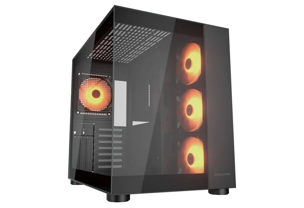 Cougar Gaming-Gehäuse FV150 BK, Midi-Tower, USB/Audio, 2x USB 3.0, 1x USB 3.2 Gen2 Type-C, ATX, schwarz, 4 Lüfter vormontiert