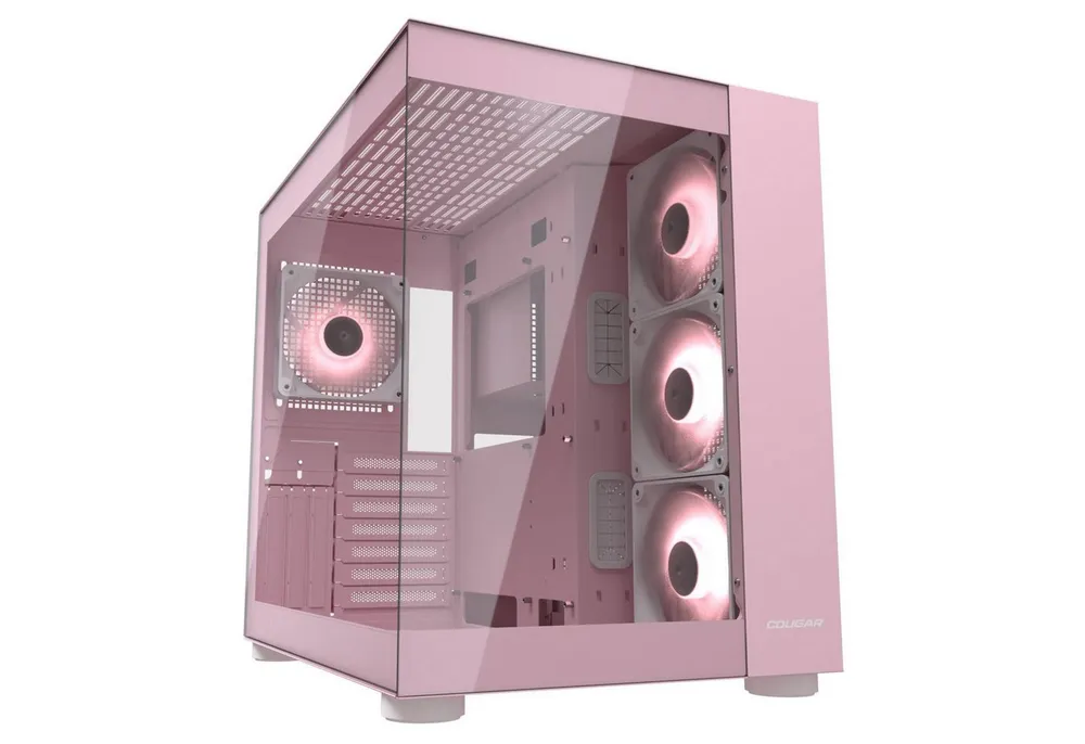 Cougar Gaming-Gehäuse FV150 PK, Midi-Tower, USB/Audio, 2x USB 3.0, 1x USB 3.2 Gen2 Type-C, ATX, Pink, 4 Lüfter vormontiert