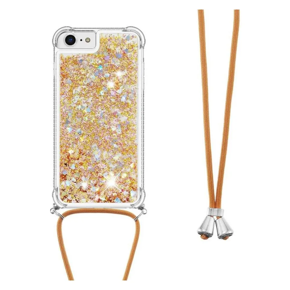 Cover-Discount iPhone SE / 8 / 7 - Glitzer Hülle mit Umhängeband gold