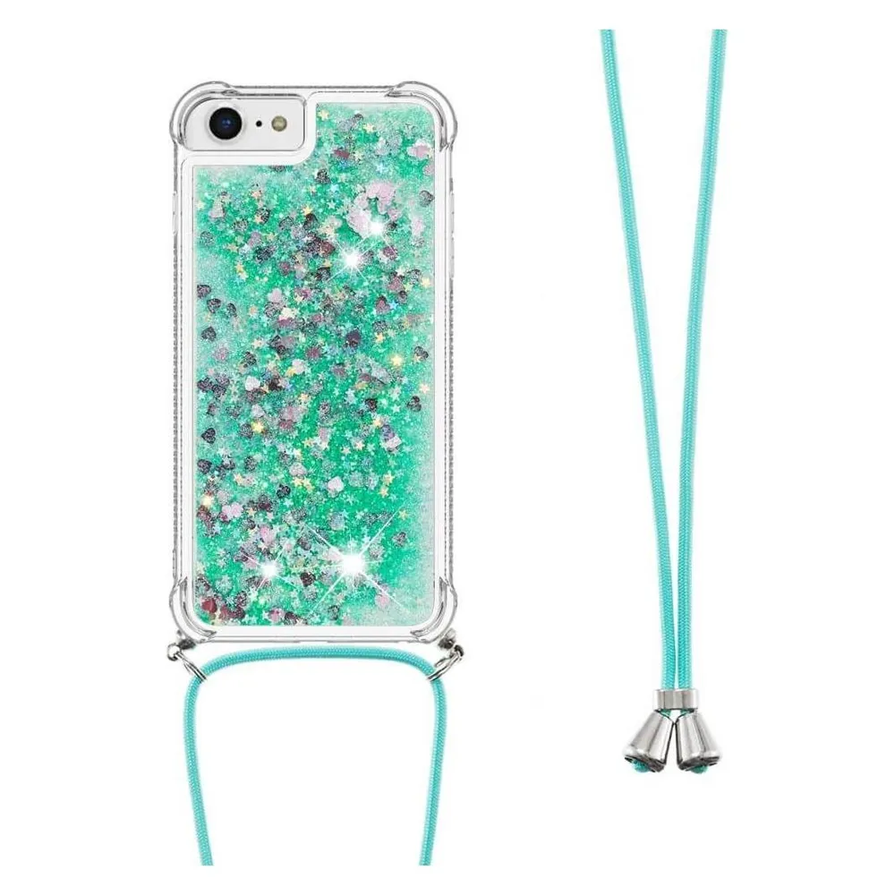 Cover-Discount iPhone SE / 8 / 7 - Glitzer Hülle mit Umhängeband türkis