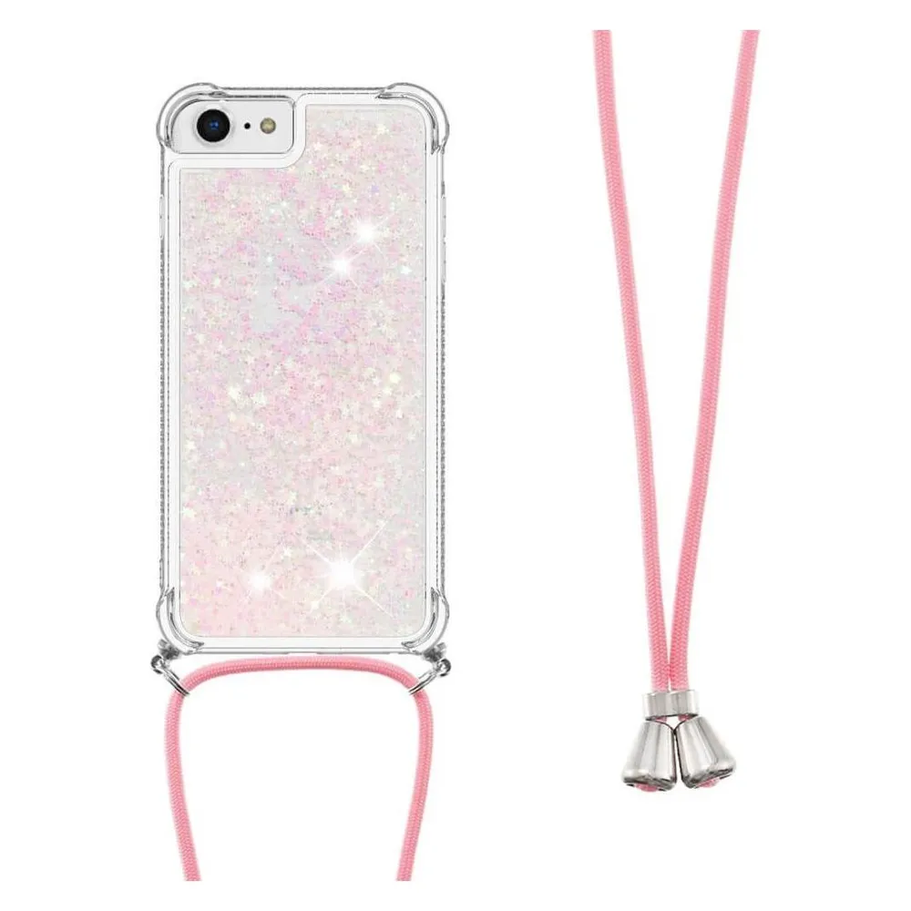 Cover-Discount iPhone SE / 8 / 7 - Glitzer Hülle mit Umhängeband rosa