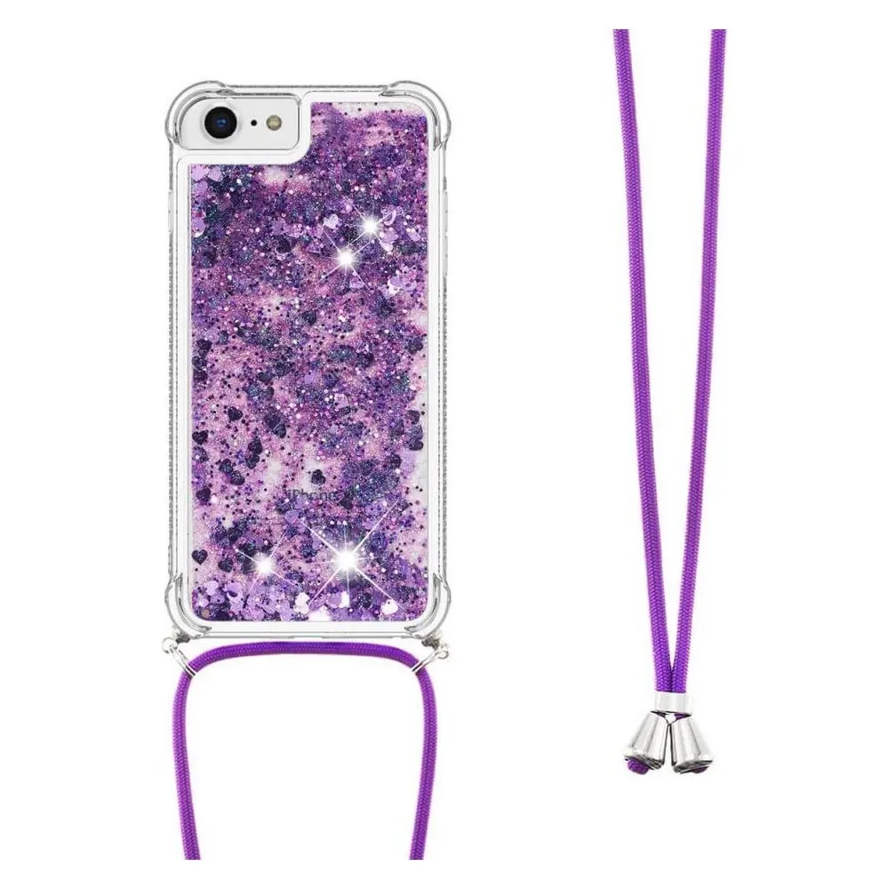 Cover-Discount iPhone SE / 8 / 7 - Glitzer Hülle mit Umhängeband violett