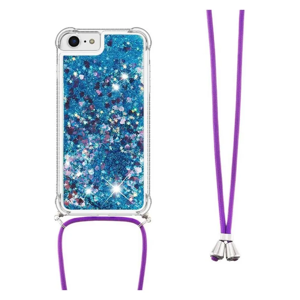 Cover-Discount iPhone SE / 8 / 7 - Glitzer Hülle mit Umhängeband blau