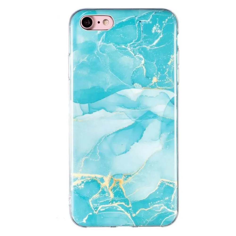Cover-Discount iPhone SE / 8 / 7 - Silikon Gummi Case Cyan Marble