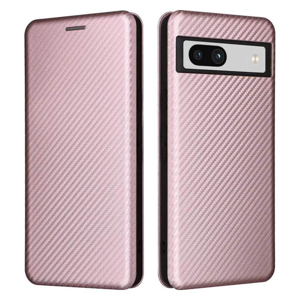 Cover-Discount Google Pixel 7a - Carbon Look Flip Case rosa