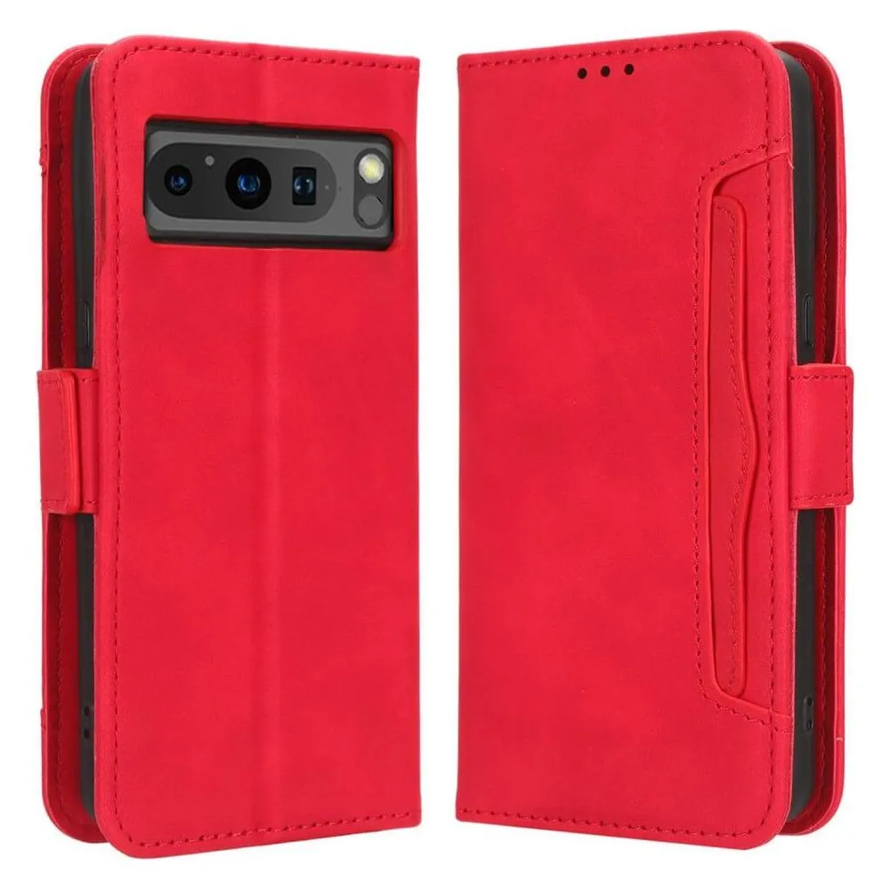 Cover-Discount Google Pixel 8 Pro - Etui mit vielen Kartenfächer rot