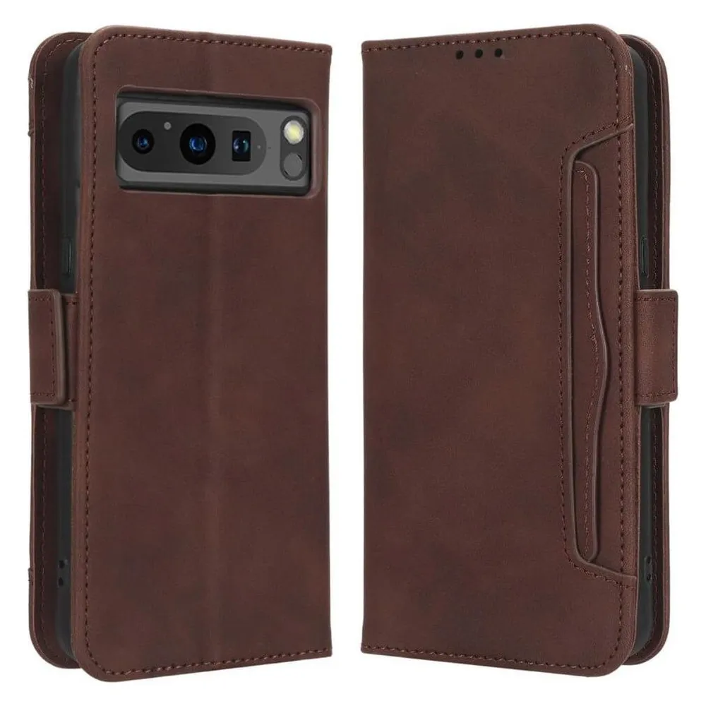 Cover-Discount Google Pixel 8 Pro - Etui mit vielen Kartenfächer braun