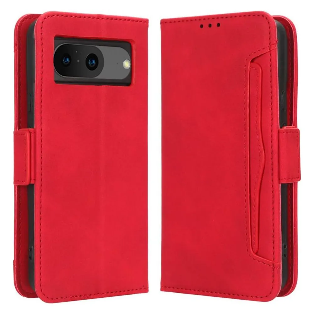 Cover-Discount Google Pixel 8 - Etui mit vielen Kartenfächer rot