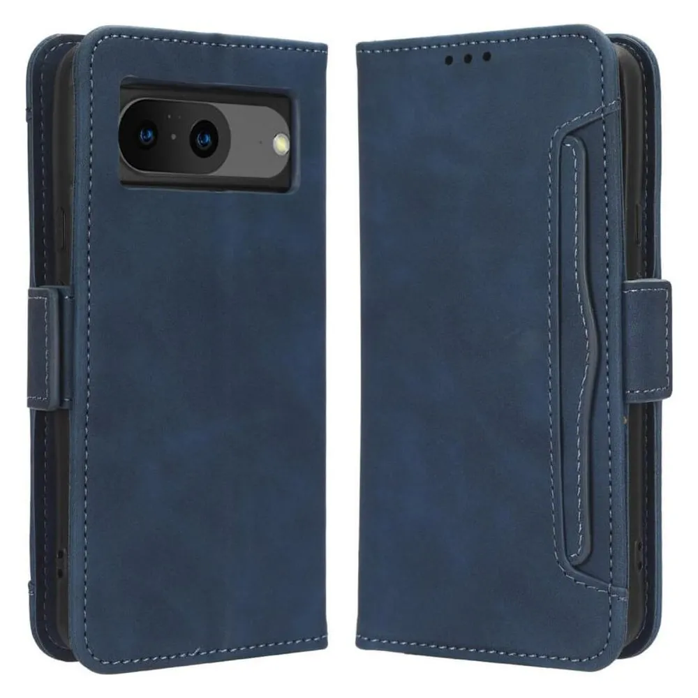 Cover-Discount Google Pixel 8 - Etui mit vielen Kartenfächer blau