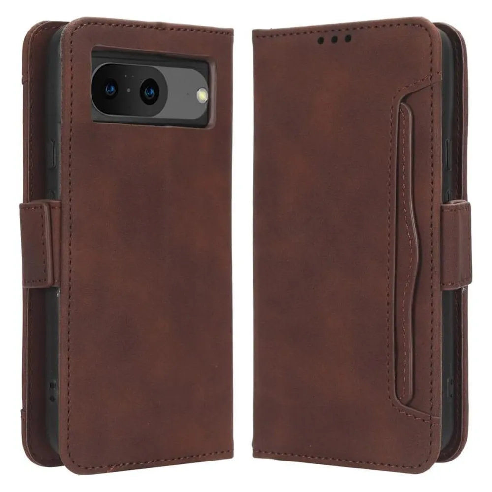 Cover-Discount Google Pixel 8 - Etui mit vielen Kartenfächer braun