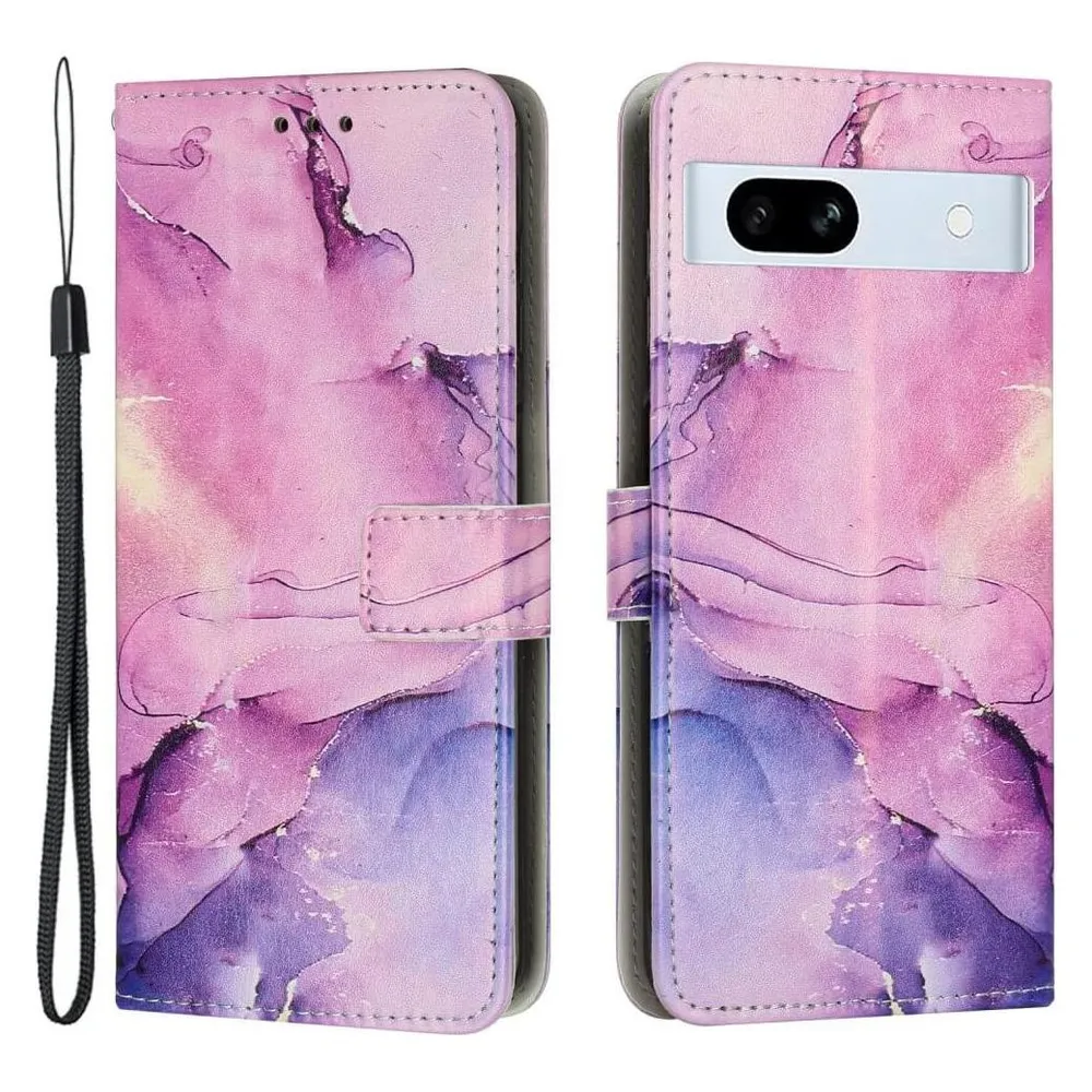 Cover-Discount Google Pixel 7a - Leder Hülle Marble violett