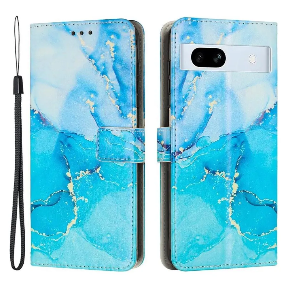 Cover-Discount Google Pixel 7a - Leder Hülle Marble blau