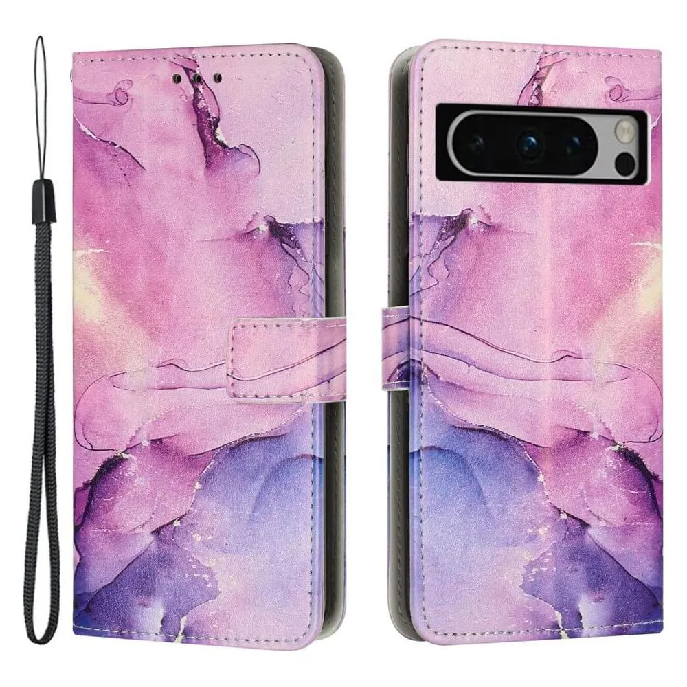 Cover-Discount Google Pixel 8 Pro - Leder Etui Hülle Marble violett