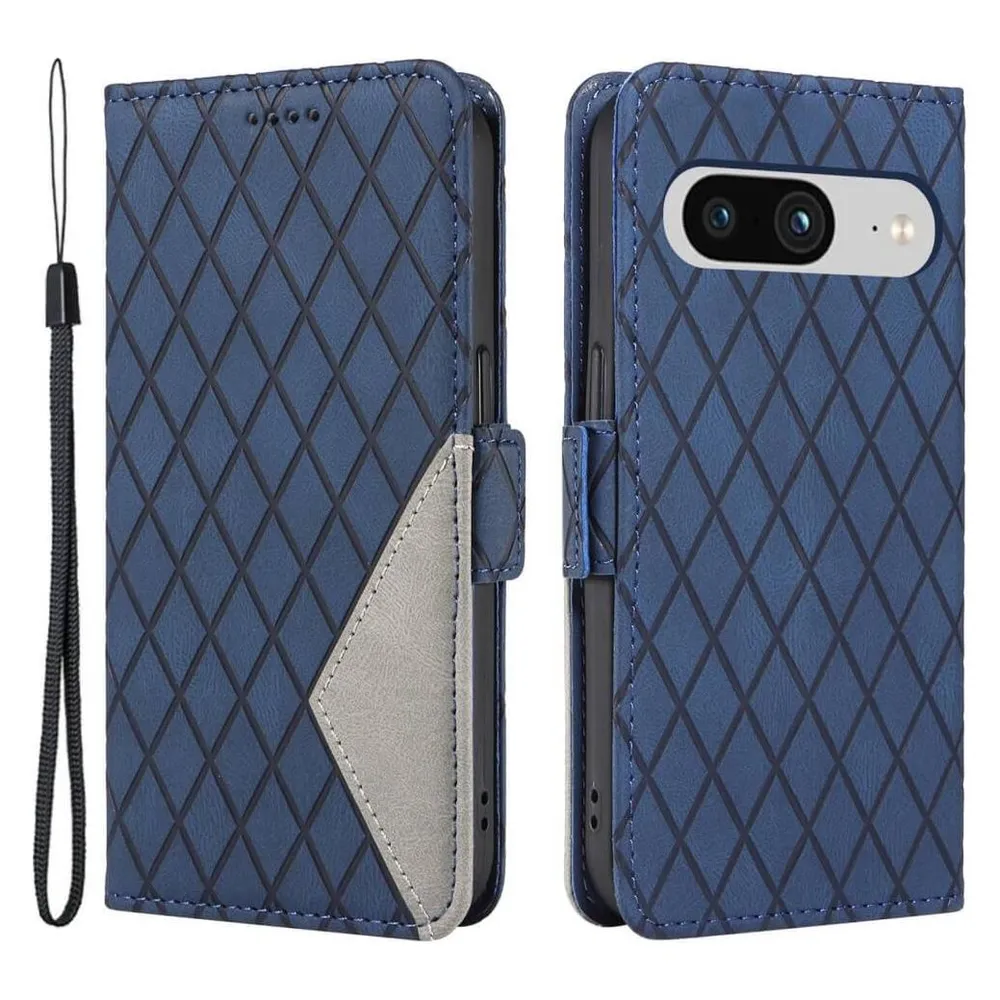 Cover-Discount Google Pixel 8 - Etui Hülle Rhombus blau