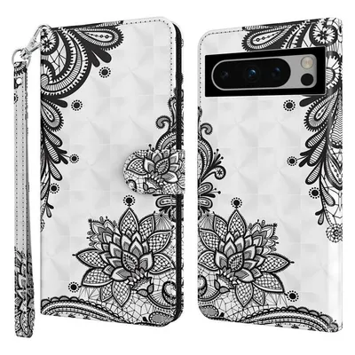 Cover-Discount Google Pixel 8 Pro - Etui Glitzer Effekt Blumen schwarz