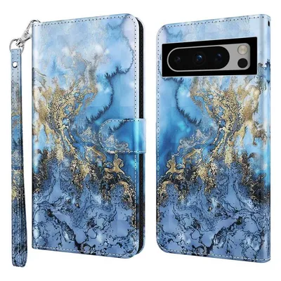 Cover-Discount Google Pixel 8 Pro - Etui Glitzer Effekt Marble blau