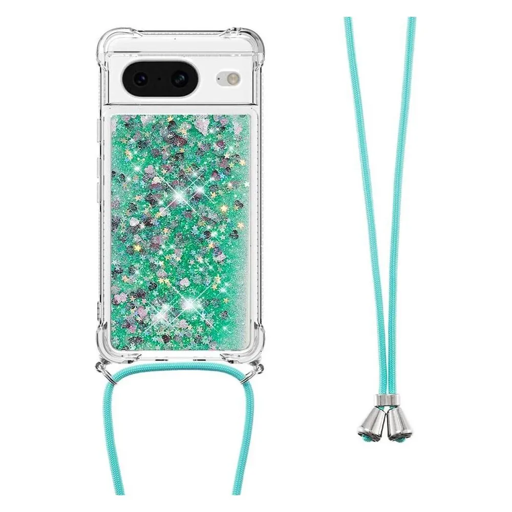 Cover-Discount Google Pixel 8 Pro - Glitzer Hülle mit Umhängeband türkis