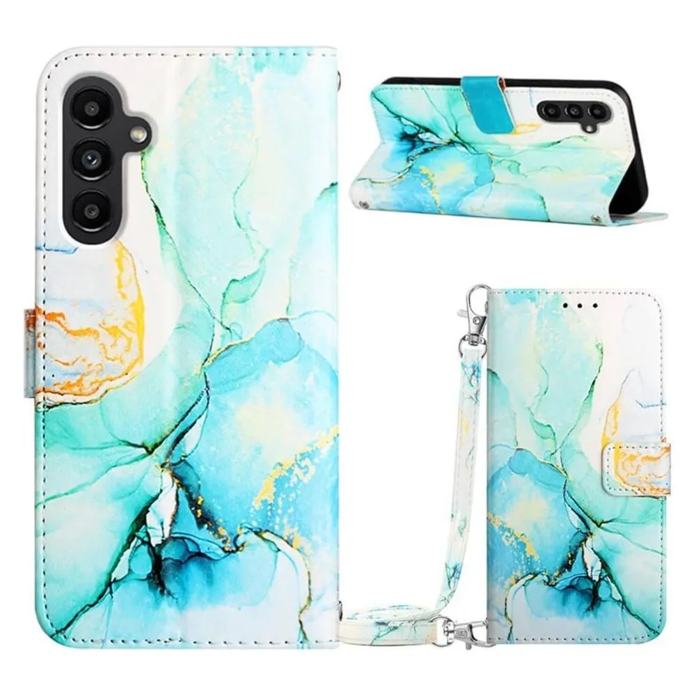 Cover-Discount Galaxy S23 FE - Etui Hülle mit Umhängeband Marble cyan