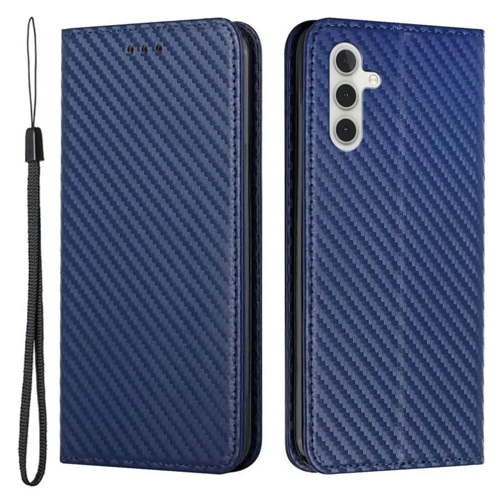 Cover-Discount Galaxy S23 FE - Carbon Look Flip Case blau