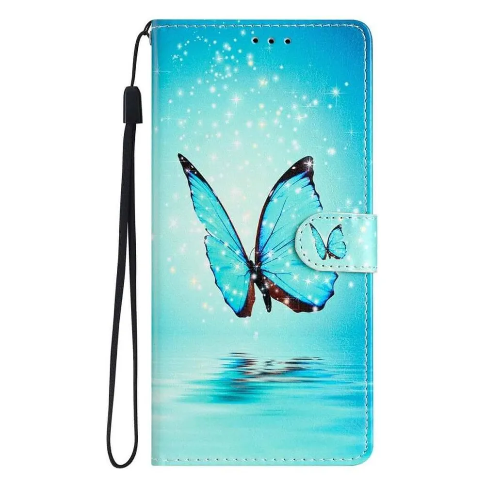 Cover-Discount Galaxy S23 FE - Leder Etui Hülle Schmetterling blau